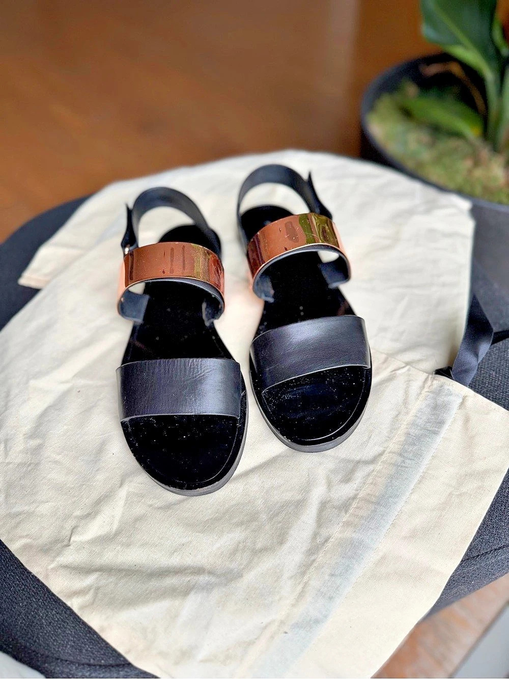 Vince Black Metallic Strap Sandals